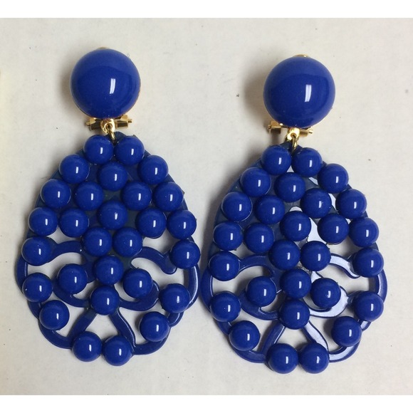 Jewelry - VTG Traditional Flamenco Earrings Large Beaded Dangle NOS - Blue